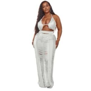 White Halter Top and Skirt Set